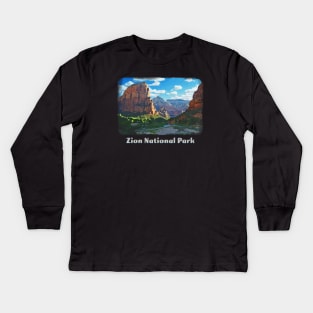 Zion National Park Utah colorful vintage retro Kids Long Sleeve T-Shirt